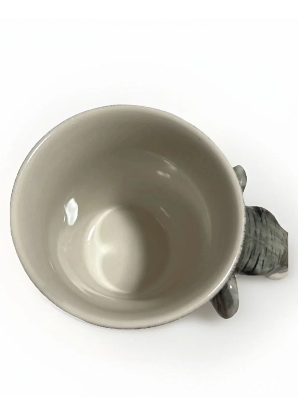 Elephant-Handle Ceramic Art Mug in Gray and Cream
